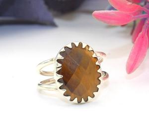 Anillo fino hecho a mano de Plata de Ley 925 con piedras preciosas de ojo de tigre facetadas - Product Image 4