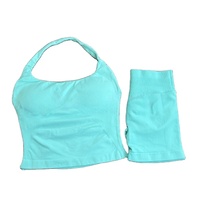 Superbe ensemble 2 pièces de leggings de yoga et fitness taille haute pour femme, couleur pêche unie, respirant, sans couture, en polyester/nylon, longueur intégrale