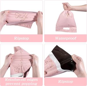 Paquete de 100 bolsas de polietileno de agradecimiento de 25x33 cm con asa y sello autoadhesivo, diseño con estampado en rosa y dorado - Product Image 4