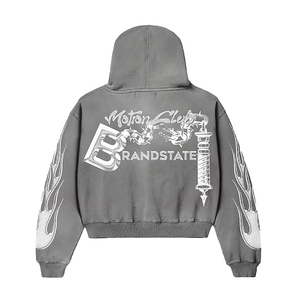 Conjunto Deportivo Personalizado con Apliques Bordados, Sudadera Corta con Capucha, Estilo Desgastado, Lavado Ácido, Cierre de Cremallera - Product Image 5