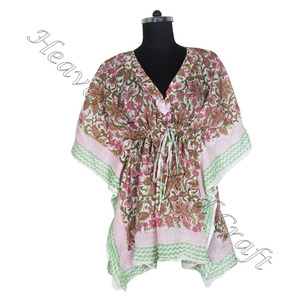 Nouveauté 2024 indien main bloc imprimé caftan Robe KFCS038 Robe d'été Kimono vacances coupe ample Robe vêtements pour femmes - Product Image 4