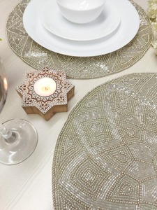 High Quality Seed Bead <b>Placemat</b> Luxury <b>Beaded</b> <b>Placemat</b> for Wedding Party and Home Decoration Europe Style - Product Image 2