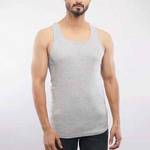 Débardeur gris sans manches pour homme, col rond, décontracté, en coton tricoté, couleur unie, coupe ajustée - Product Image 1