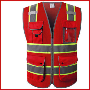Maille Personnaliser Logo Multi Poches Hommes Gilet Réfléchissant Sécurité Rouge Gilet De Sécurité Route Travail Hi Vis Gilet - Product Image 2