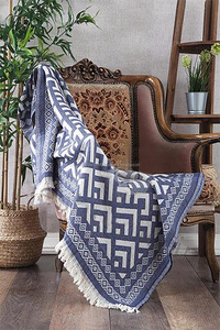 Manta Jacquard Gris Maya 130x170 cm - 51x67 Pulgadas Pesado y Lujo 100% Algodón - Product Image 6