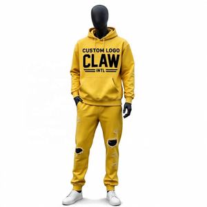 Personnalisé Fabricants de Haute Qualité Sweat à Capuche Zippé et Jogger Noir Brodé Survêtements Deux Pièces Ensemble avec Strass - Product Image 2