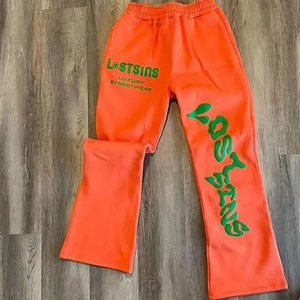 OEM Wholesale Custom 2025 Hot Selling Heavyweight Fleece 3D Puff Printing Flared Pants <b>Men's</b> <b>Loose</b> Flared Sweatpants <b>Trousers</b> - Product Image 2