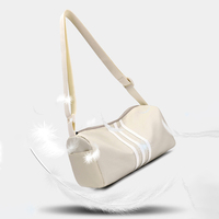 Petit sac de sport en nylon rayé crème pour femme, sac à bandoulière décontracté, sac de voyage, de gym, de yoga, de week-end, mignon et kawaii