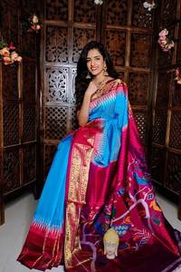 Saris en soie douce Tusser pour femmes avec bordure en zari imprimée numériquement sur toute la surface, vêtements de fête d'hiver - Product Image 3