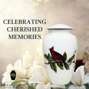 Urnes crématoires blanches fabriquées à la main avec un design d'oiseau Souvenir élégant en aluminium (3 cu in) et urnes pour adultes (220 cu in) - Product Image 5