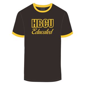 HBCU da uomo istruito in ciniglia con rifinitura a contrasto T-Shirt marrone con lettere in oro ricamato abbigliamento collegiale in cotone morbido - Product Image 2