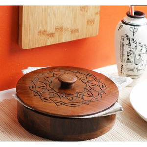 Casserole décorative en bois pour la maison et la cuisine Pot de luxe de qualité en forme ronde en bois de bambou marmite moderne - Product Image 1