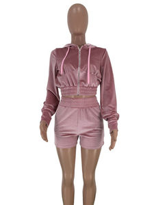 Wholesale Women's Velour <b>Zip</b> Stand Collar Solid Casual Piping Work Regular Top Elastic Waistband Long Drawstring Velvet - Product Image 6