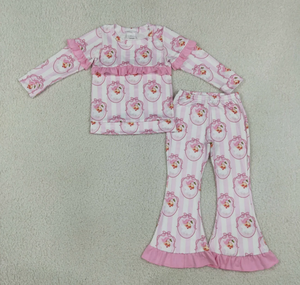 Conjuntos de ropa navideña para bebés y niñas, con lazos de rayas rosas, top de Papá Noel y pantalones acampanados - Product Image 6