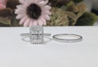 Cincin Kawin Berlian Buatan Laboratorium Potongan Radiant 2 Ct Lurba Jewels, Set Pertunangan Emas Putih 14k Solid, Bersertifikat IGI, Gaya Vintage untuk Pengantin