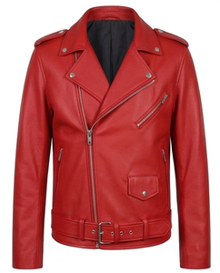 Men's Classic Real <b>Leather</b> Biker <b>Jacket</b> Genuine Cowhide Slim Fit Motorcycle Outerwear Asymmetric Zip Belted Coat Custom Colors - Product Image 1