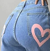 Taille haute jean pantalon grande taille petit ami Denim pantalon coeur imprimé Baggy femmes jean 2023 personnalisé évasé jean vintage pantalon