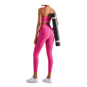 Ensembles de yoga à séchage rapide réversibles grande taille pour femmes tissu respirant Spandex/Nylon équipement de sport solide taille haute tissu intelligent avant - Product Image 4