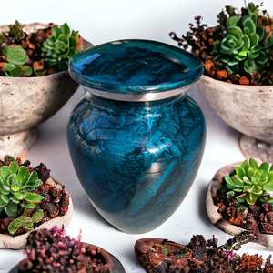 Urnes funéraires en aluminium de couleur bleu océan magnifique avec une finition bleu serein, articles funéraires pour les corps humains - Product Image 4