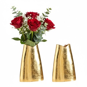 Juego de 2 Jarrones de Flores de Aluminio Dorado Vintage, Jarrones de Metal Texturizado para Mesa, Decoración de Hogar, Sala de Estar, Bodas y Decoración Elegante - Product Image 4