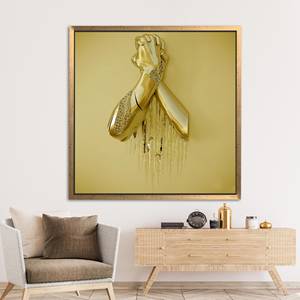 Modern 3d Gold Hand Wall Art Canvas, Trendy Contemporary Printed Abstract Art,Gold <b>Framed</b> - Product Image 1