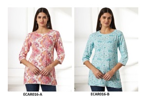 Top corto elegante de algodón y rayón Kurti para mujer, ropa diaria de moda con vibraciones étnicas, desde la calidad de exportación India, disponible ahora - Product Image 5