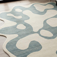 Tapis moderne en laine fait main, design abstrait irrégulier, bleu et beige, pour la maison, pique-nique, décoration indienne