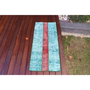 Alfombra Turca Vintage de 1.6x3.8 pies, Alfombra de Lana Azul Sólida - Product Image 4