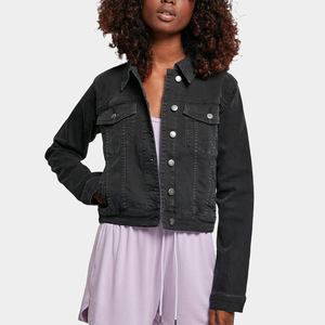Chaqueta vaquera orgánica OEM negra lavada de alta calidad para mujer, cierre de botones diseñado para mujer para comodidad en todas las estaciones - Product Image 1
