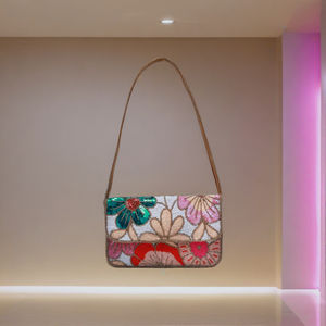 Pochette de soirée colorée vibrante de luxe pour femmes sac à bandoulière floral perlé à la main sac à main fleur à paillettes pour femmes et filles - Product Image 1
