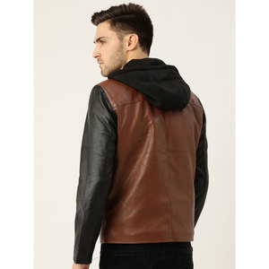 Custom Made Genuine Sheep Skin Leather <b>Jacket</b> with Canvas Fabric Stand Collar Reversible Winter Men's Fashionable Clothing - Product Image 3