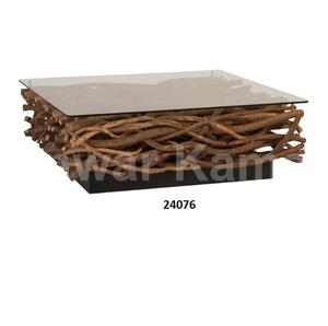 Mesa auxiliar redonda de vidrio templado transparente de acero inoxidable sólido negro hecha a mano, mesa auxiliar de té y café para el hogar - Product Image 4