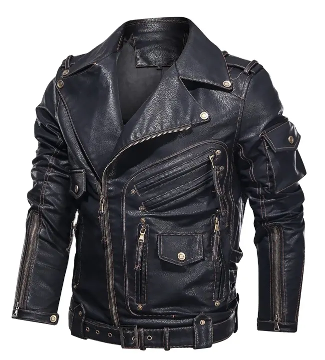 fashion jacket Winter Men's Leather Jacket Men Fashion Motorcycle Leather Jacket Cool Zipper Pockets Leather Coats Male