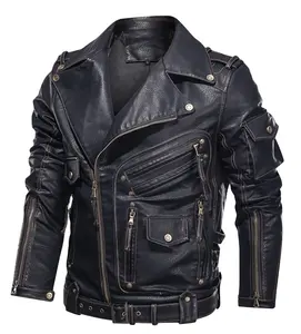 fashion jacket Winter Men's Leather Jacket Men Fashion Motorcycle Leather Jacket Cool Zipper Pockets Leather Coats Male