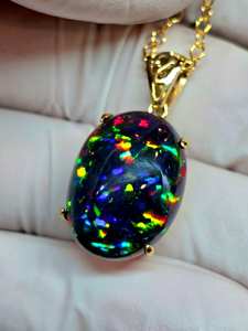 สร้อยคอจี้คริสตัลโอปอลไฟสีดำชุบทอง 14k พร้อมตัวเรือนเงินแท้ 925 คุณภาพสูง ดีไซน์คลาสสิก สง่างาม เหมาะสำหรับงานแต่งงาน - Product Image 3