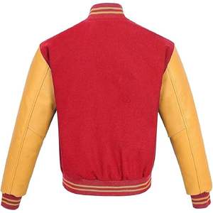 Veste de baseball de qualité supérieure pour hommes, couleur rouge unie, avec manches en cuir jaune, veste d'hiver pour hommes à boutons, séchage rapide - Product Image 3