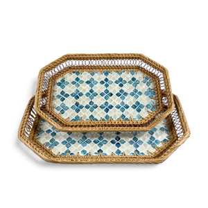 Bohemian Style Mother Pearl Inlay Rattan <b>Tray</b> Handmade Edge Flexible Design for Serving Food Table Display Home Decoration - Product Image 4