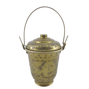 Olla de metal para cocina y mesa con tapa, olla para servir con chapado antiguo de latón para vajilla casera - Product Image 1