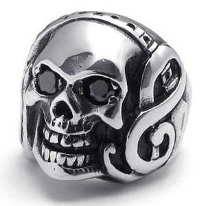 Anillo de Calavera de Acero Inoxidable para Hombre, Estilo Motero, con Incrustaciones Plateadas, Tallas 8-14, Estilo Moderno - SR56 (Vendedor de EE. UU.) - Product Image 1