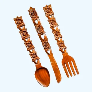 手工批发印度供应商木制餐具套装旅行可重复使用餐具木叉饭勺