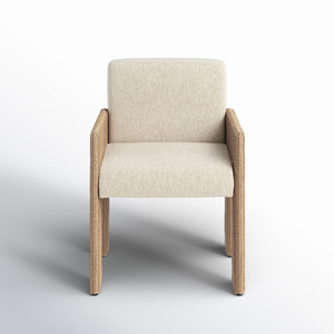 Sillón de comedor moderno de ratán tejido para exteriores con cojines y respaldo color crema - Product Image 4