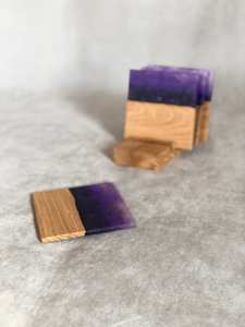 Sous-verres de luxe en résine époxy et noyer de couleur violette forme carrée parfaite pour les cadeaux de mariage décor à la maison thé vin tasse utilisation - Product Image 6