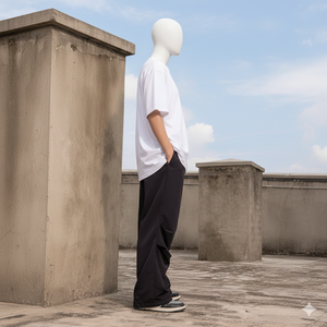 Pantalon homme ample à jambes larges, style formel, coton mélangé, respirant, fermeture éclair, taille haute, devant plat, logo personnalisé - Product Image 3