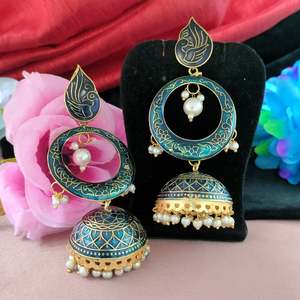 Diseño elegante tradicional estilo bohemio étnico Meenakari Jhumkas esmalte de calidad fina pendientes colgantes de moda joyería llamativa - Product Image 2