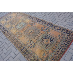Vintage 4ft 4in X 11ft tapis turc Orange et bleu plat tissage laine tapis avec support en Latex pour décorations de salon - Product Image 4