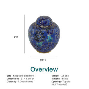 Urna de cremación de latón Elegance con diseño de flor azul con color y tamaños personalizados para el hogar a precios al por mayor - Product Image 3