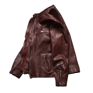 เสื้อแจ็คเก็ตหนังแกะแท้ทรงมอเตอร์ไซค์ ปกตั้ง ล้างแบบ Garment Washed หนังฟอกฝาดจากพืช สำหรับผู้ชาย - Product Image 3