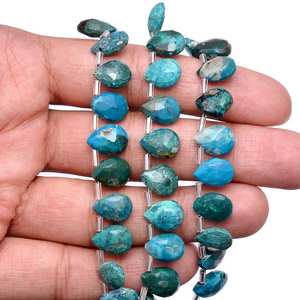 Chrysocolle naturelle à facettes en forme de poire Briolette perles de pierres précieuses en vrac brins 8x11mm perles de pierre bleue pour la fabrication de bijoux en vrac - Product Image 1