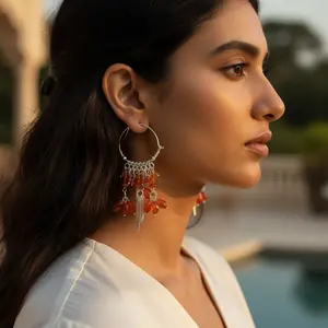 Boucles d'oreilles pendantes en argent 925 pour femmes, pierres précieuses, mode, cornaline, bijoux - Product Image 1