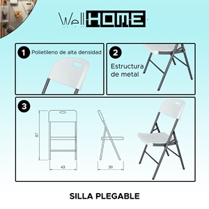 WELL HOME Sedia da catering con finitura bianca e struttura in metallo, sedia da giardino 45x53x87 cm - Product Image 2